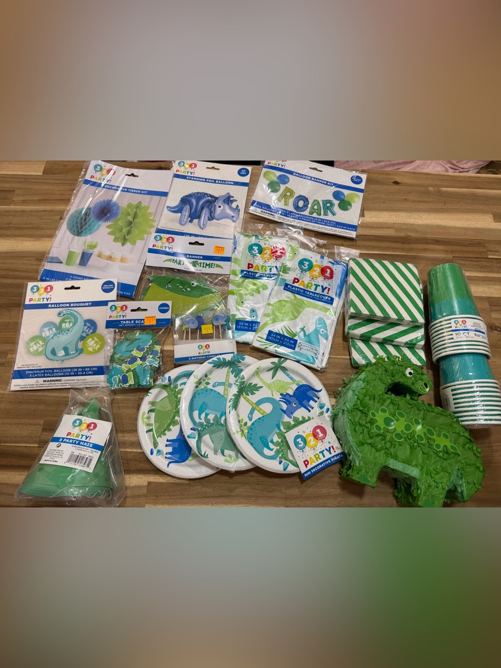 Kids Dino Party Tableware Set - Green & Blue Dinosaur Theme